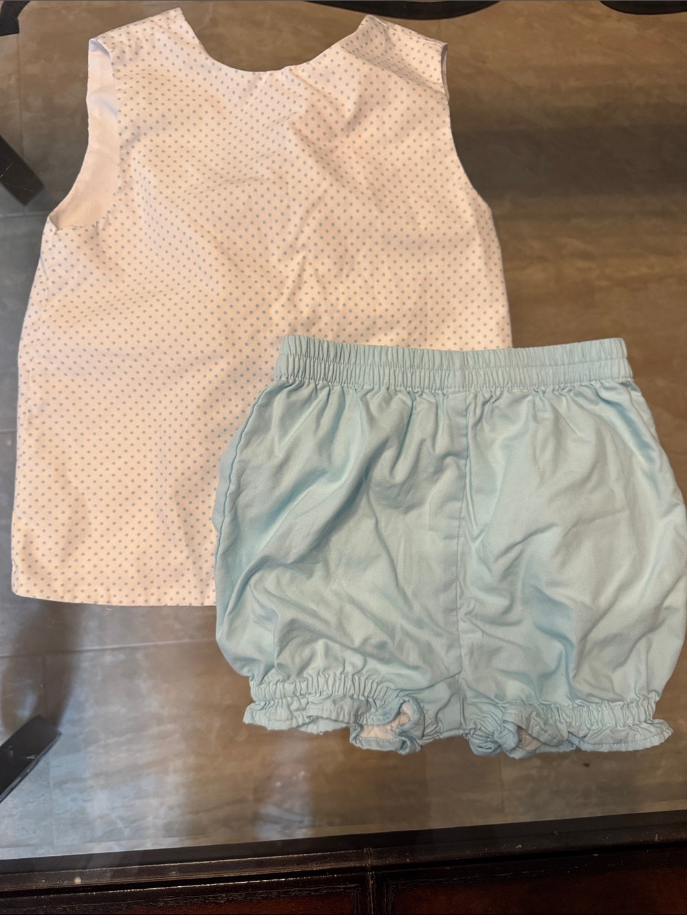 Light Blue Bubble Shorts & White Polka Dot Tank Set for Girls